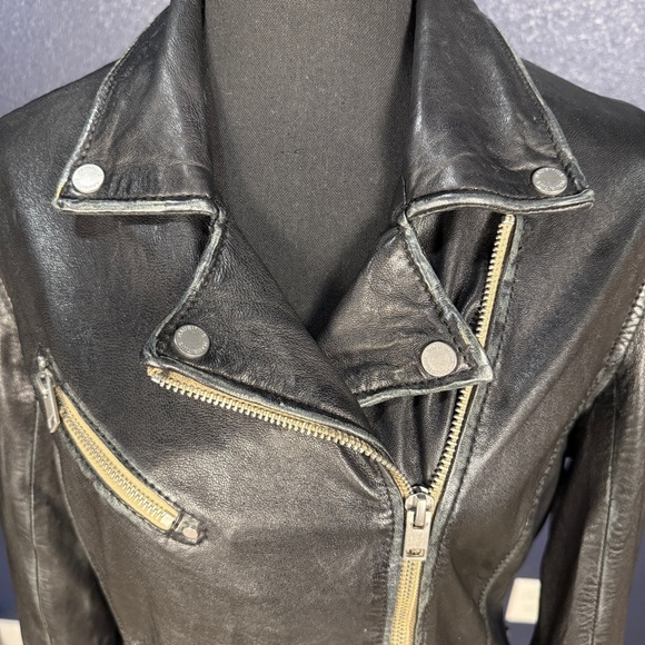 NWT Mauritius Distressed Black Leather Sofia Motorcycle Jacket, Size 14 - Picture 3 of 16
